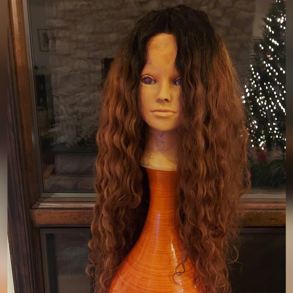 Long ginger ombre long curly wig